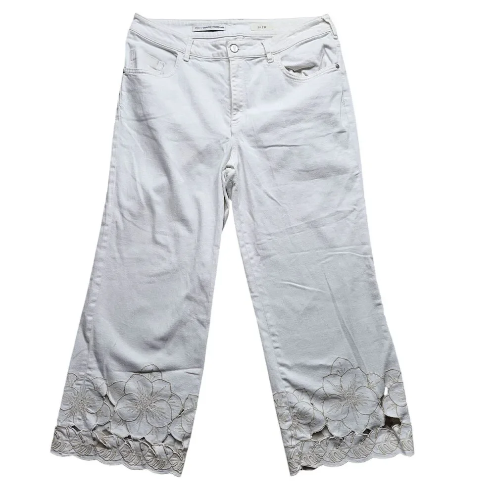 Anthropologie Pilcro Stet Floral Cutout Cropped Jeans Womens 32 White - Picture 2 of 11